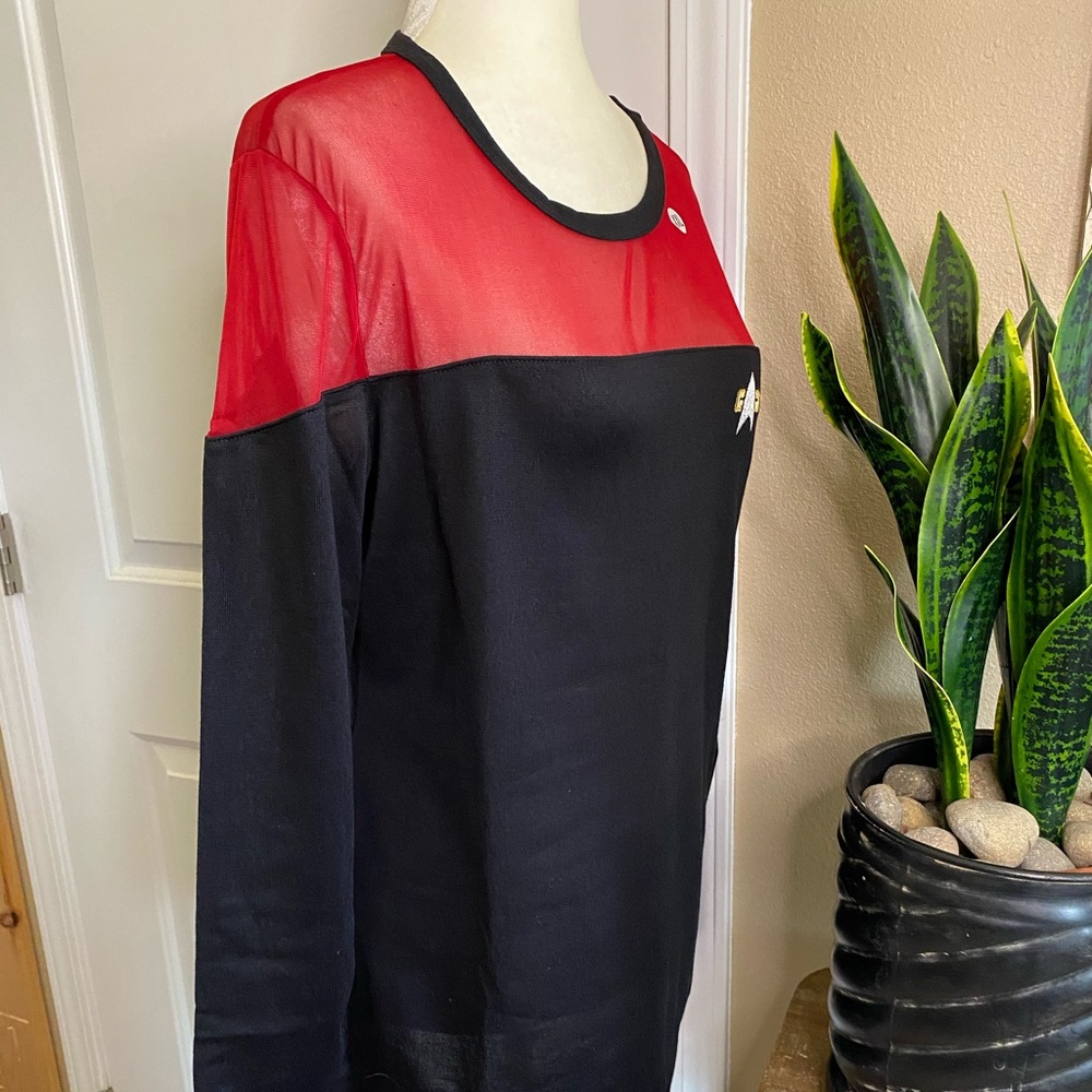 NWOT Star Trek Sheer Yoke Red Long Sleeve Sweater - Picture 8 of 13